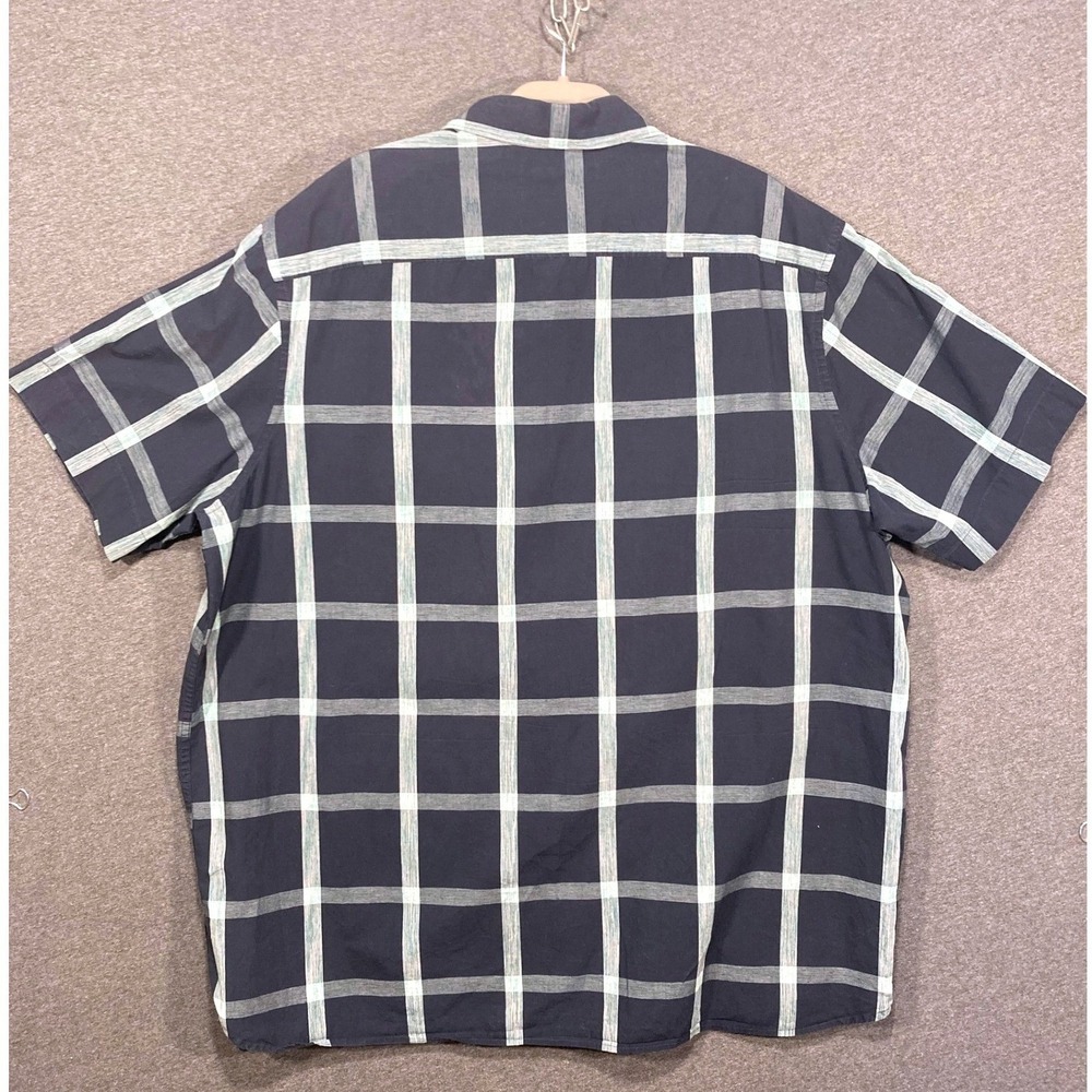 Perry Ellis Mens 2XLT Short Sleeve Button Down Shirt Navy Teal Plaid Cotton Tall - Picture 2 of 8